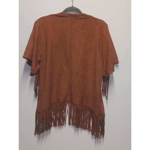Womens fringe duster top jacket XS 90s Y2K Abercrombie Fitch COWGIRL suede-like - Picture 2 of 12